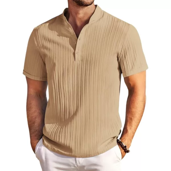 COOFANDY Men Casual Henley Tee Shirt Short Sleeve Band Collar Summer Beach Textured T-Shirt