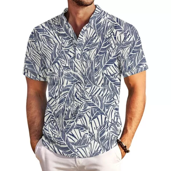 COOFANDY Men Casual Henley Tee Shirt Short Sleeve Band Collar Summer Beach Textured T-Shirt