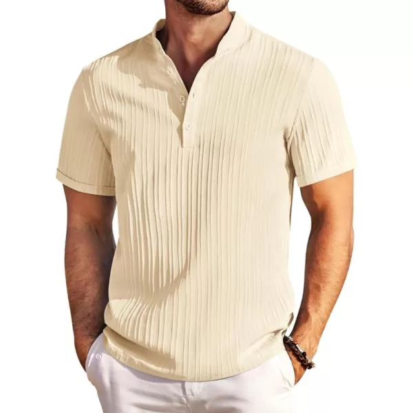 COOFANDY Men Casual Henley Tee Shirt Short Sleeve Band Collar Summer Beach Textured T-Shirt