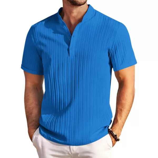 COOFANDY Men Casual Henley Tee Shirt Short Sleeve Band Collar Summer Beach Textured T-Shirt