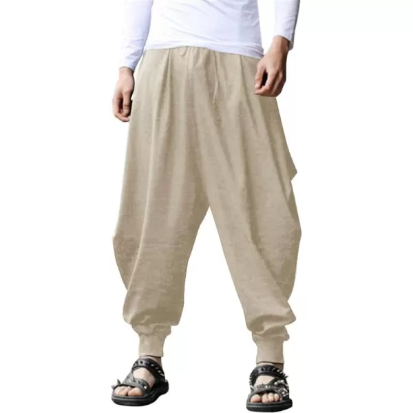 COOFANDY Men Hippie Harem Pants Baggy Linen Boho Yoga Casual Drop Crotch Trouser