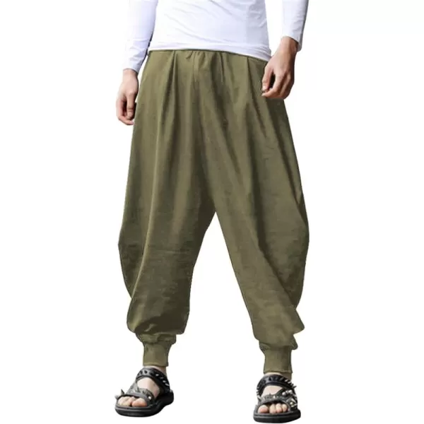 COOFANDY Men Hippie Harem Pants Baggy Linen Boho Yoga Casual Drop Crotch Trouser