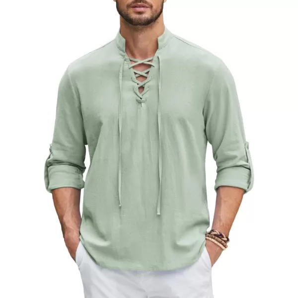 COOFANDY Men Linen Cotton Shirts Beach Hippie Renaissance Medieval Long Sleeve Lace Up Costume