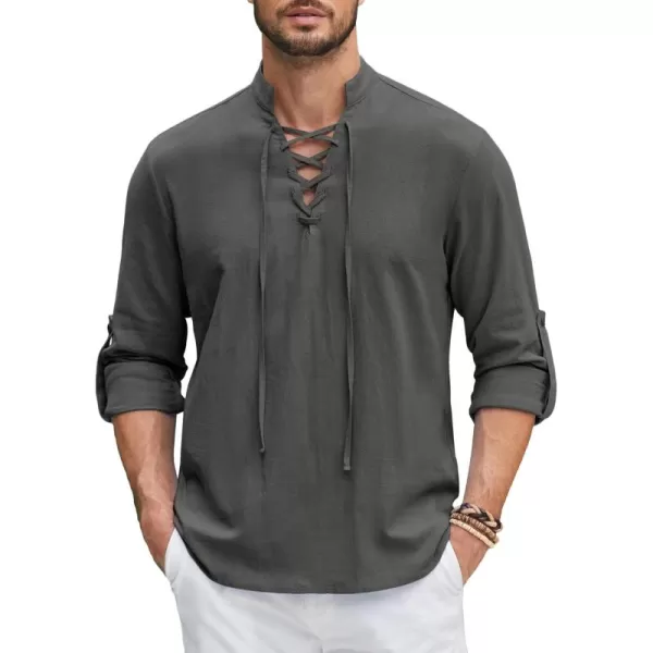 COOFANDY Men Linen Cotton Shirts Beach Hippie Renaissance Medieval Long Sleeve Lace Up Costume