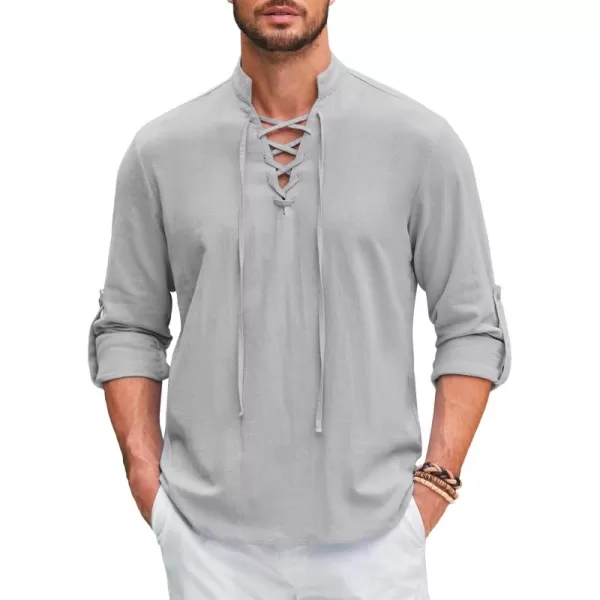 COOFANDY Men Linen Cotton Shirts Beach Hippie Renaissance Medieval Long Sleeve Lace Up Costume