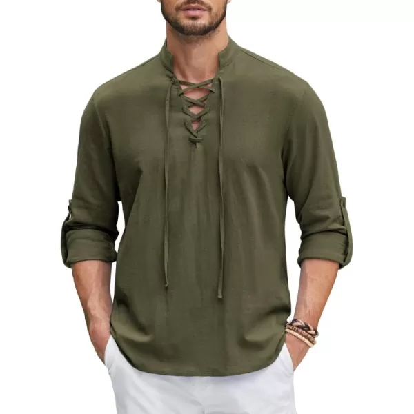 COOFANDY Men Linen Cotton Shirts Beach Hippie Renaissance Medieval Long Sleeve Lace Up Costume