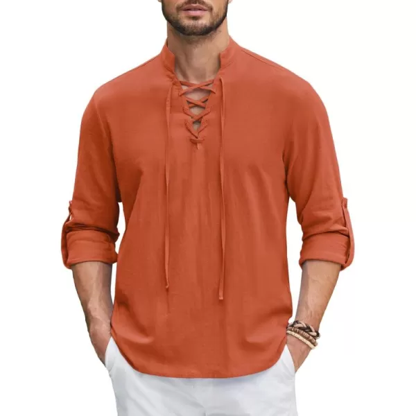 COOFANDY Men Linen Cotton Shirts Beach Hippie Renaissance Medieval Long Sleeve Lace Up Costume