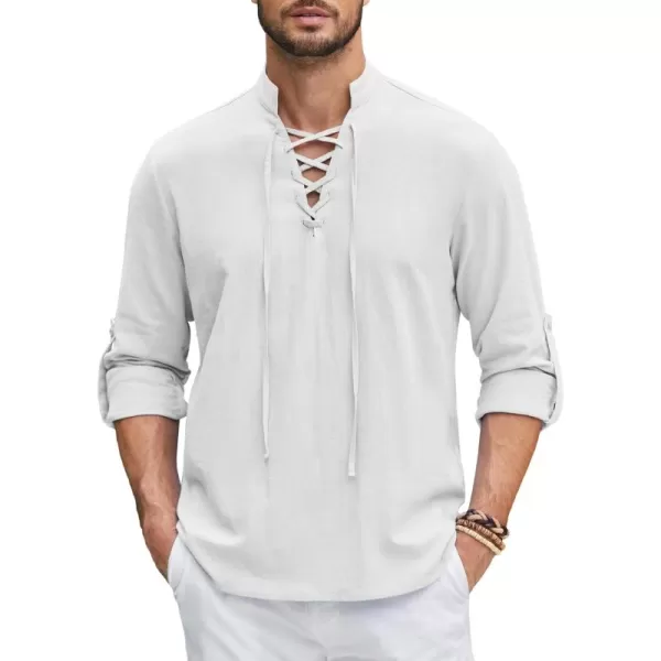 COOFANDY Men Linen Cotton Shirts Beach Hippie Renaissance Medieval Long Sleeve Lace Up Costume