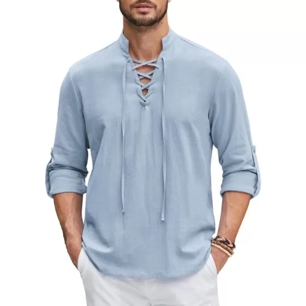 COOFANDY Men Linen Cotton Shirts Beach Hippie Renaissance Medieval Long Sleeve Lace Up Costume