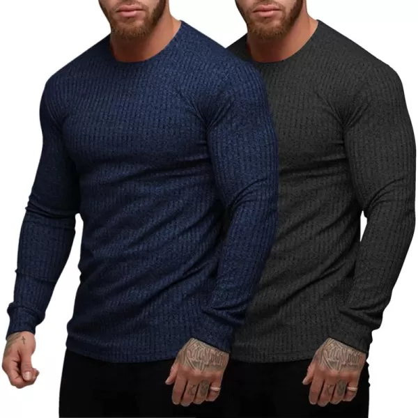 COOFANDY Men's 2 Pack Muscle T-Shirt Stretch Long Sleeve Gym Workout Bodybuilding Training Tee Shirts Casual Hipster Tops