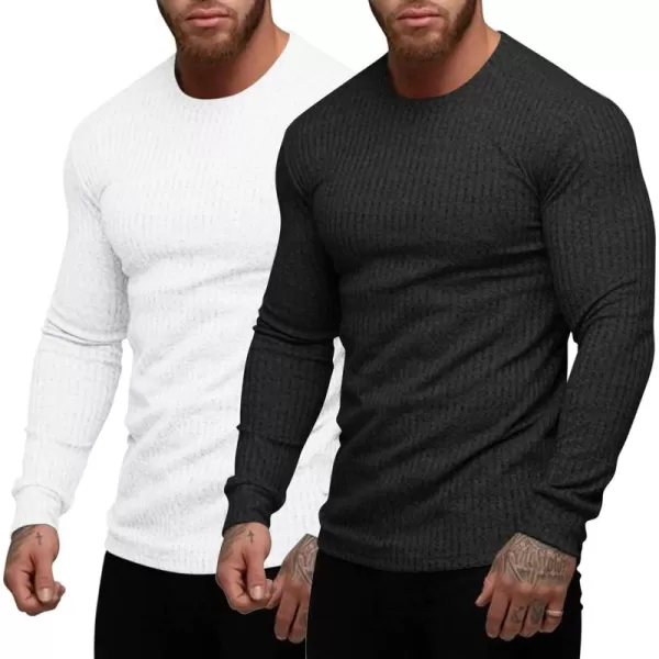 COOFANDY Men's 2 Pack Muscle T-Shirt Stretch Long Sleeve Gym Workout Bodybuilding Training Tee Shirts Casual Hipster Tops