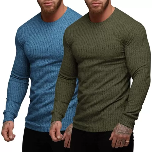 COOFANDY Men's 2 Pack Muscle T-Shirt Stretch Long Sleeve Gym Workout Bodybuilding Training Tee Shirts Casual Hipster Tops
