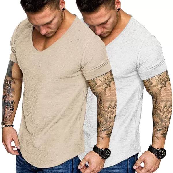 COOFANDY Mens 2 Pack Muscle V Neck T Shirt Fitted Gym Workout Short Sleeve Tee