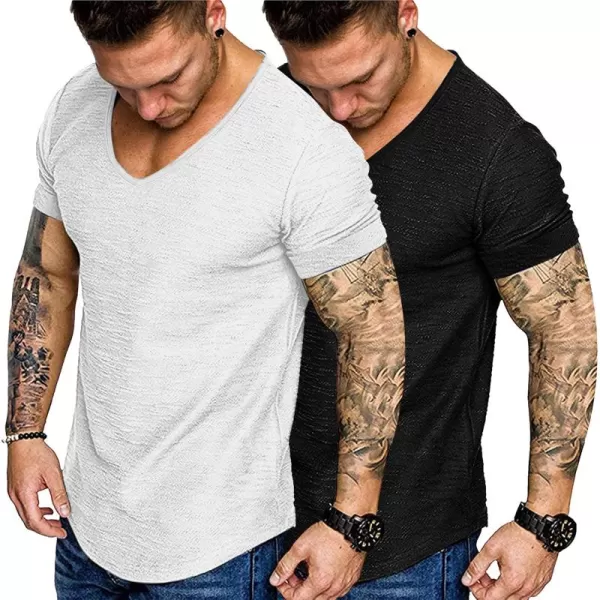 COOFANDY Mens 2 Pack Muscle V Neck T Shirt Fitted Gym Workout Short Sleeve Tee)