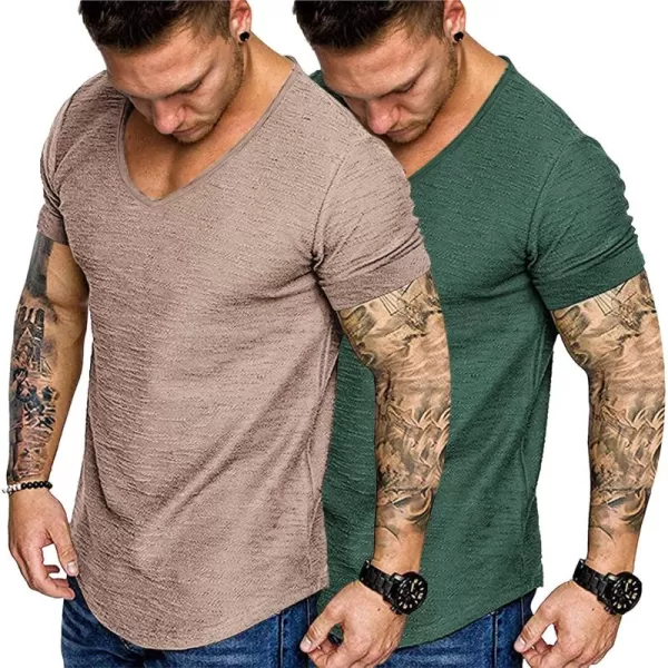 COOFANDY Mens 2 Pack Muscle V Neck T Shirt Fitted Gym Workout Short Sleeve Tee