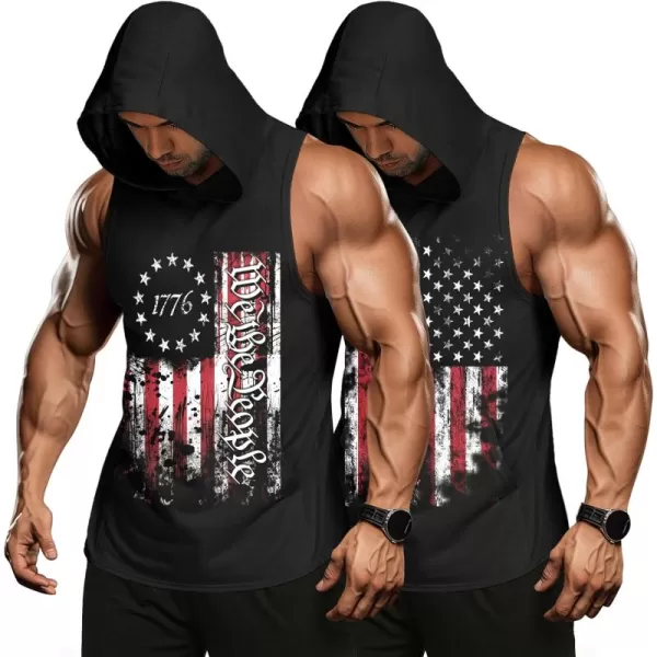 COOFANDY Men's 2 Pack Workout Hooded Tank Tops Bodybuilding Muscle Cut Off T Shirt Sleeveless Gym Hoodies