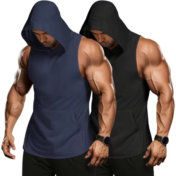 COOFANDY Men's 2 Pack Workout Hooded Tank Tops Bodybuilding Muscle Cut Off T Shirt Sleeveless Gym Hoodies