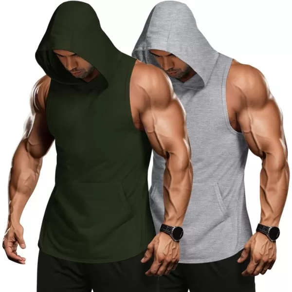 COOFANDY Men's 2 Pack Workout Hooded Tank Tops Bodybuilding Muscle Cut Off T Shirt Sleeveless Gym Hoodies