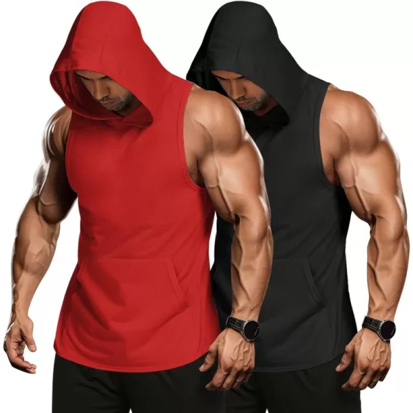 COOFANDY Men's 2 Pack Workout Hooded Tank Tops Bodybuilding Muscle Cut Off T Shirt Sleeveless Gym Hoodies