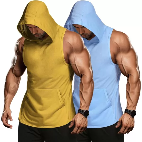 COOFANDY Men's 2 Pack Workout Hooded Tank Tops Bodybuilding Muscle Cut Off T Shirt Sleeveless Gym Hoodies