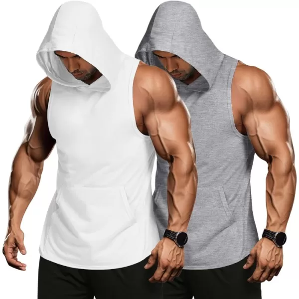 COOFANDY Men's 2 Pack Workout Hooded Tank Tops Bodybuilding Muscle Cut Off T Shirt Sleeveless Gym Hoodies