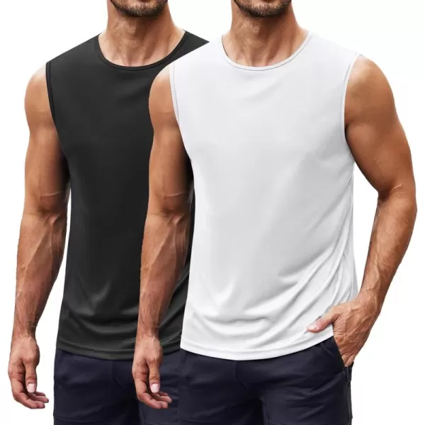 COOFANDY Mens 2 Pack Workout Tank Top UPF 50+ Quick Dry Sleeveless Swim Shirt Gym Muscle Athletic Summer Beach T Shirts