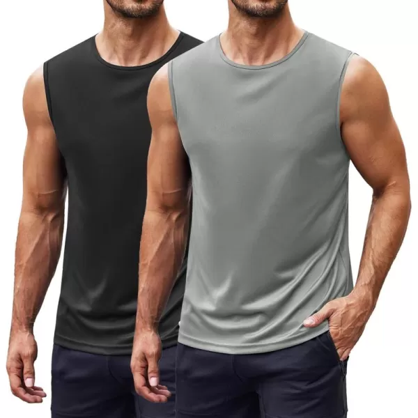 COOFANDY Mens 2 Pack Workout Tank Top UPF 50+ Quick Dry Sleeveless Swim Shirt Gym Muscle Athletic Summer Beach T Shirts
