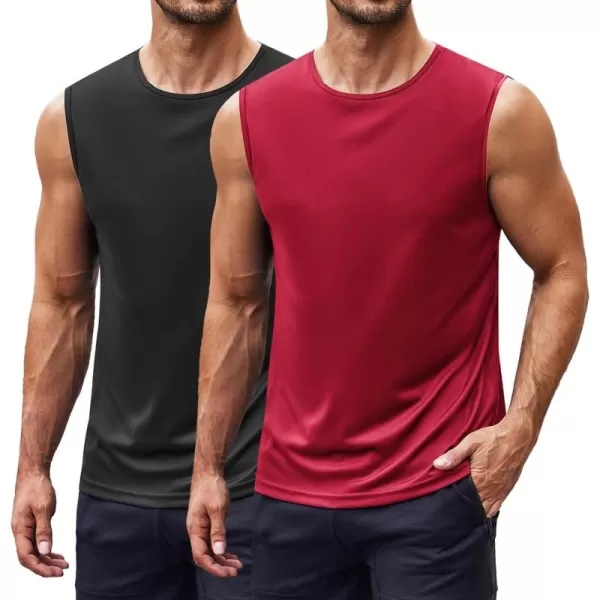 COOFANDY Mens 2 Pack Workout Tank Top UPF 50+ Quick Dry Sleeveless Swim Shirt Gym Muscle Athletic Summer Beach T Shirts