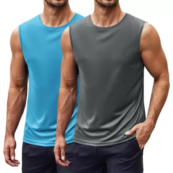 COOFANDY Mens 2 Pack Workout Tank Top UPF 50+ Quick Dry Sleeveless Swim Shirt Gym Muscle Athletic Summer Beach T Shirts