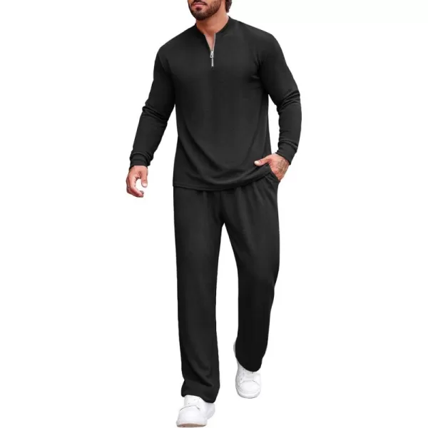 COOFANDY Men's 2 Piece Tracksuit Set Polo Athletic Sweatsuit Quarter Zip Jogging Long Sleeve Casual Sports Outfits
