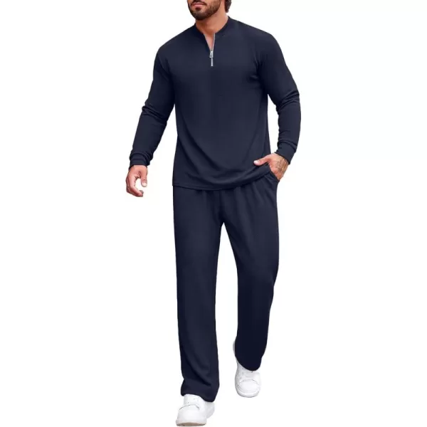 COOFANDY Men's 2 Piece Tracksuit Set Polo Athletic Sweatsuit Quarter Zip Jogging Long Sleeve Casual Sports Outfits