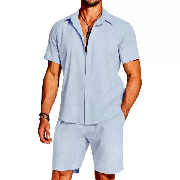 COOFANDY Men's 2 Pieces Cotton Linen Set Short Sleeve Button Down Shirts Summer Beach Shorts Casual Outfits
