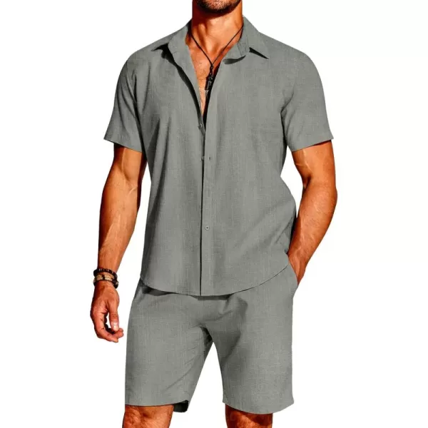 COOFANDY Men's 2 Pieces Cotton Linen Set Short Sleeve Button Down Shirts Summer Beach Shorts Casual Outfits