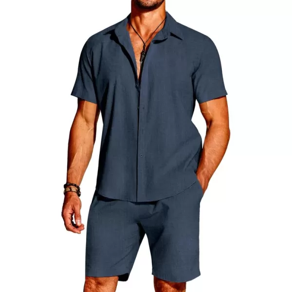 COOFANDY Men's 2 Pieces Cotton Linen Set Short Sleeve Button Down Shirts Summer Beach Shorts Casual Outfits
