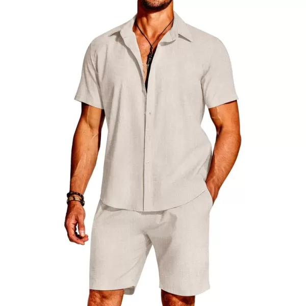 COOFANDY Men's 2 Pieces Cotton Linen Set Short Sleeve Button Down Shirts Summer Beach Shorts Casual Outfits
