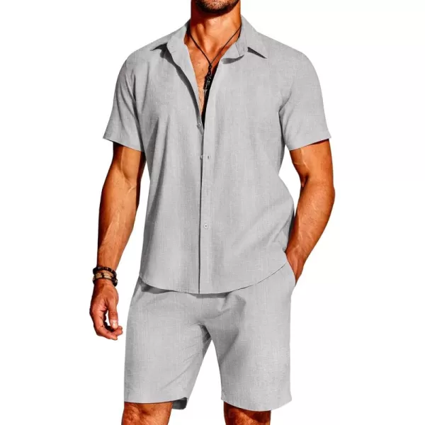 COOFANDY Men's 2 Pieces Cotton Linen Set Short Sleeve Button Down Shirts Summer Beach Shorts Casual Outfits