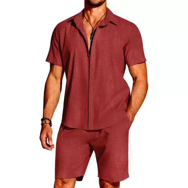 COOFANDY Men's 2 Pieces Cotton Linen Set Short Sleeve Button Down Shirts Summer Beach Shorts Casual Outfits