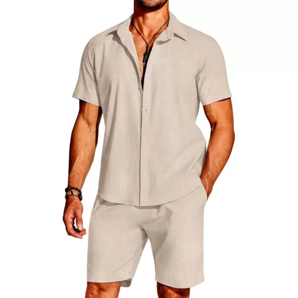 COOFANDY Men's 2 Pieces Cotton Linen Set Short Sleeve Button Down Shirts Summer Beach Shorts Casual Outfits