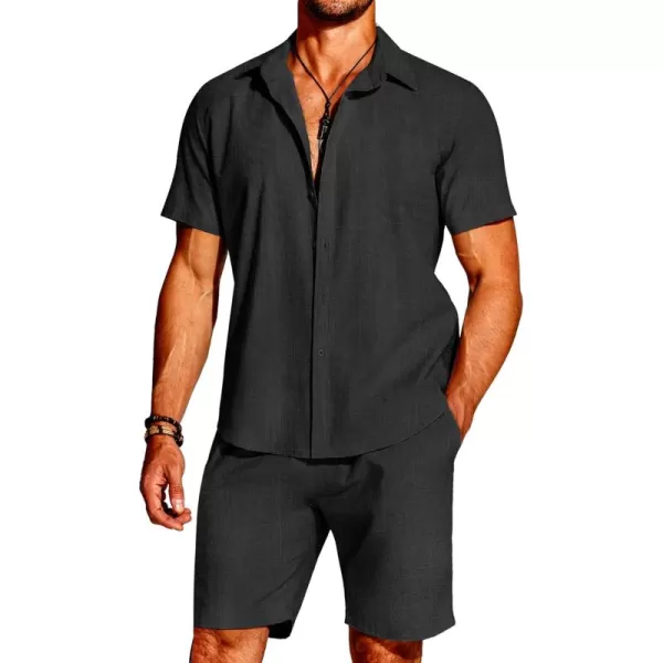 COOFANDY Men's 2 Pieces Cotton Linen Set Short Sleeve Button Down Shirts Summer Beach Shorts Casual Outfits