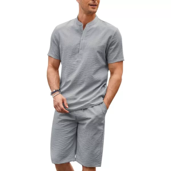 COOFANDY Men's 2 Pieces Linen Set Casual Henley Shirts Short Sleeve Beach Yoga Shorts Summer Pants Outfits