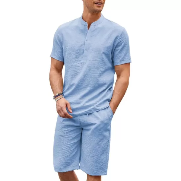 COOFANDY Men's 2 Pieces Linen Set Casual Henley Shirts Short Sleeve Beach Yoga Shorts Summer Pants Outfits