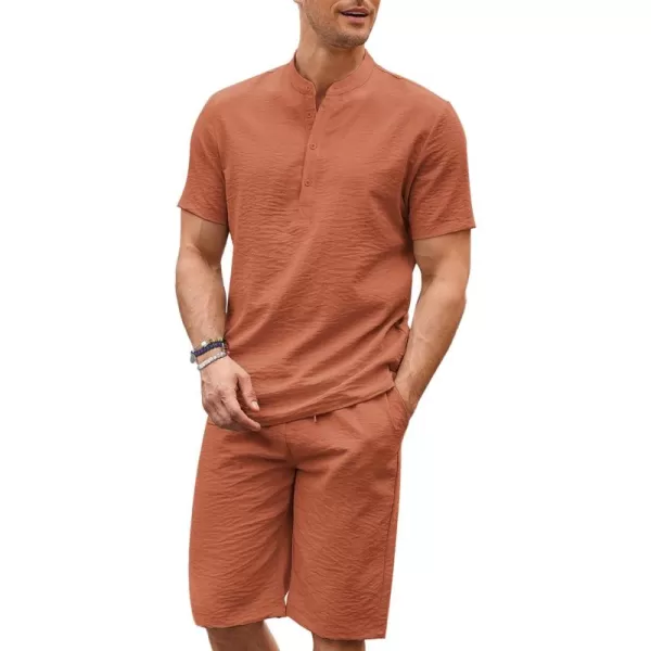 COOFANDY Men's 2 Pieces Linen Set Casual Henley Shirts Short Sleeve Beach Yoga Shorts Summer Pants Outfits