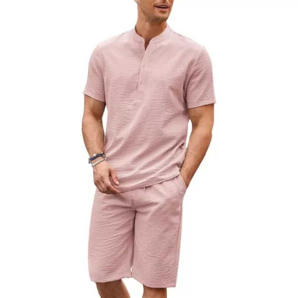 COOFANDY Men's 2 Pieces Linen Set Casual Henley Shirts Short Sleeve Beach Yoga Shorts Summer Pants Outfits