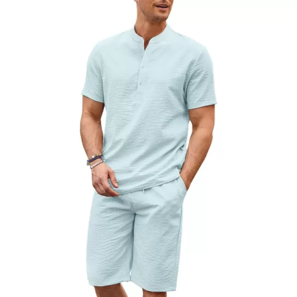 COOFANDY Men's 2 Pieces Linen Set Casual Henley Shirts Short Sleeve Beach Yoga Shorts Summer Pants Outfits