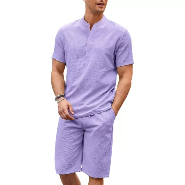 COOFANDY Men's 2 Pieces Linen Set Casual Henley Shirts Short Sleeve Beach Yoga Shorts Summer Pants Outfits