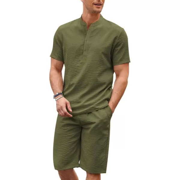 COOFANDY Men's 2 Pieces Linen Set Casual Henley Shirts Short Sleeve Beach Yoga Shorts Summer Pants Outfits
