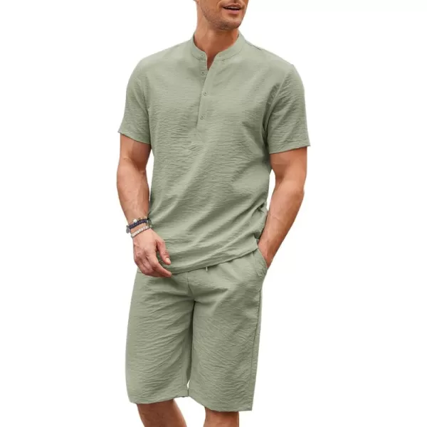 COOFANDY Men's 2 Pieces Linen Set Casual Henley Shirts Short Sleeve Beach Yoga Shorts Summer Pants Outfits
