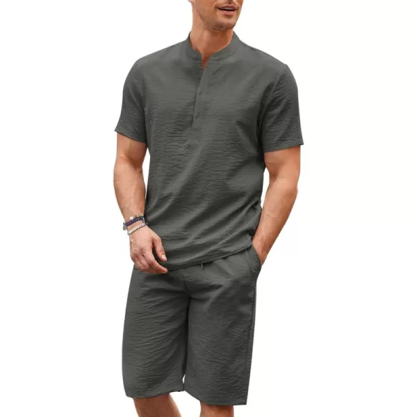 COOFANDY Men's 2 Pieces Linen Set Casual Henley Shirts Short Sleeve Beach Yoga Shorts Summer Pants Outfits