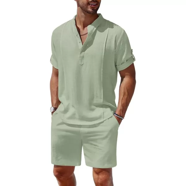 COOFANDY Men's 2 Pieces Linen Set Henley Shirt Short Sleeve and Shorts Summer Beach Yoga Matching Outfits