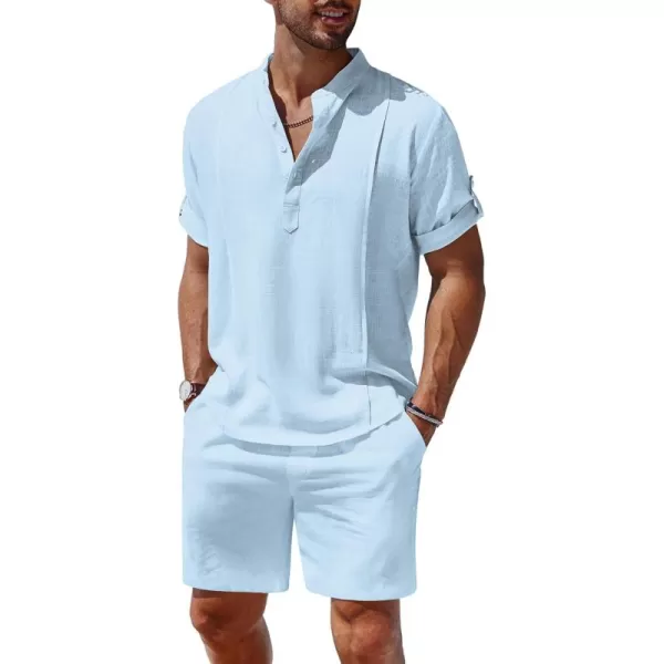 COOFANDY Men's 2 Pieces Linen Set Henley Shirt Short Sleeve and Shorts Summer Beach Yoga Matching Outfits